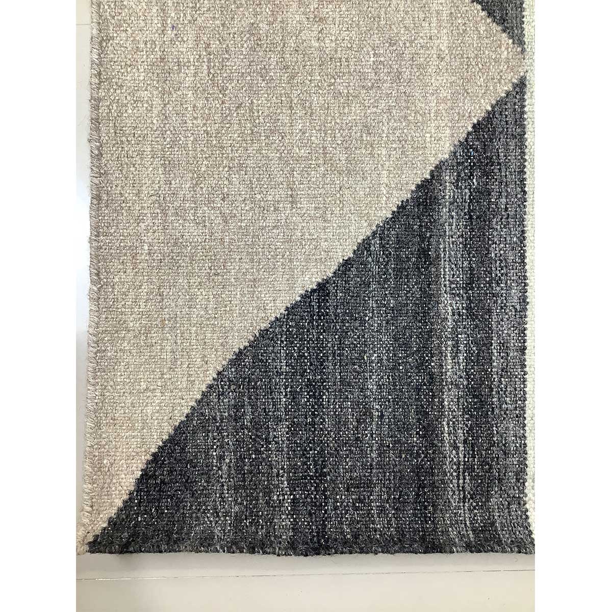 Hand Woven Wool Rug Geometric Pattern Flat Weave Grey Black Color (Design FL-001) in London