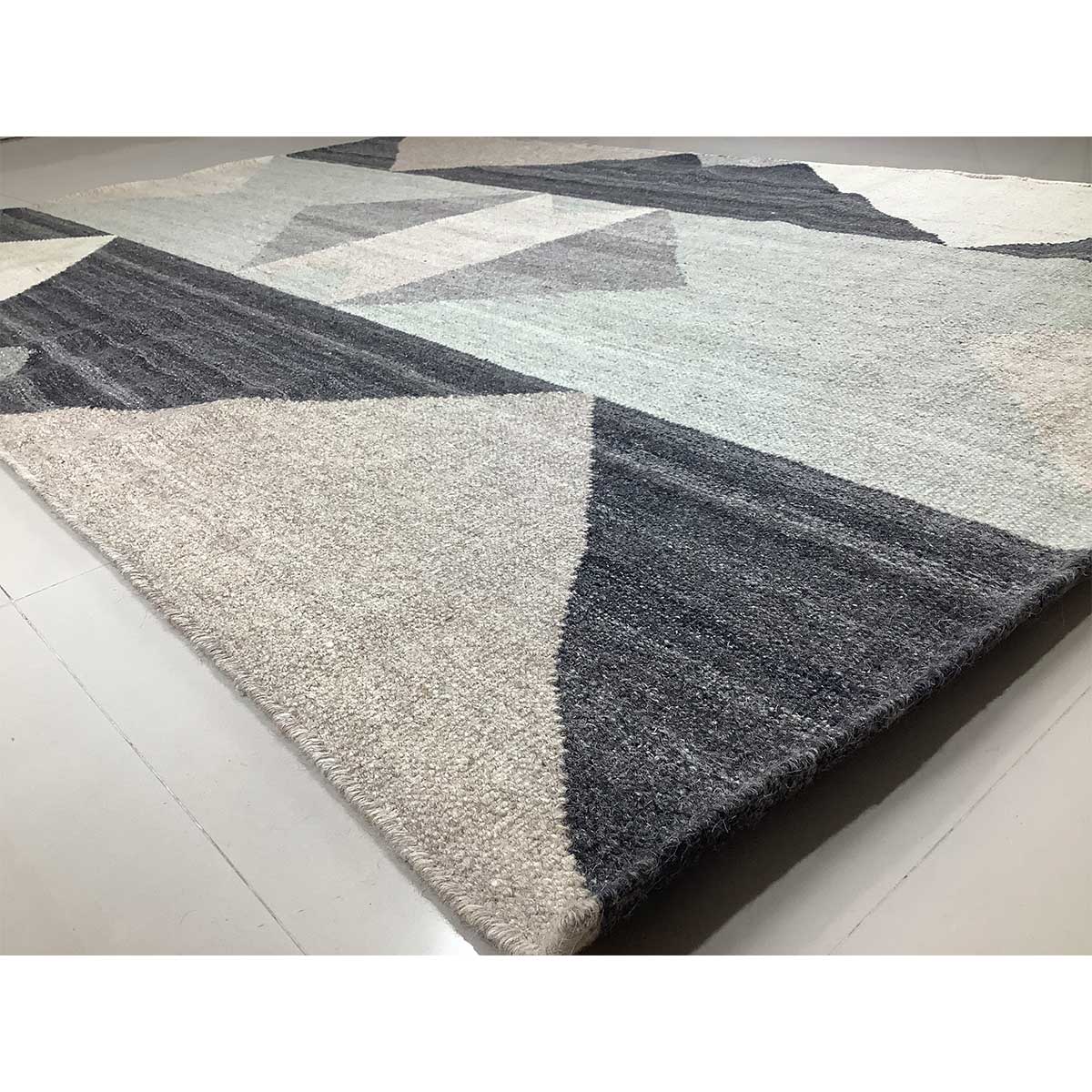 Hand Woven Wool Rug Geometric Pattern Flat Weave Grey Black Color (Design FL-001) in London