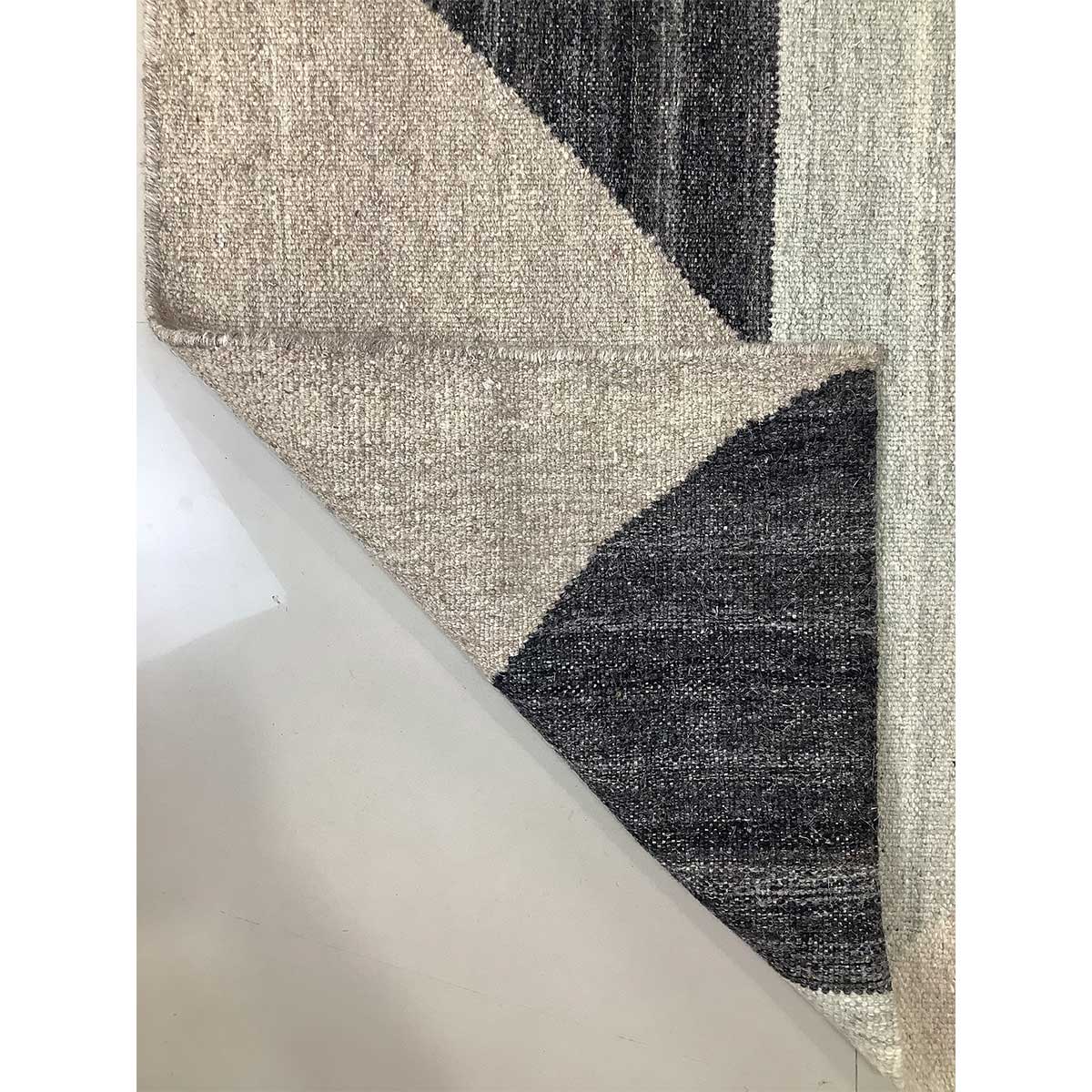 Hand Woven Wool Rug Geometric Pattern Flat Weave Grey Black Color (Design FL-001) in London