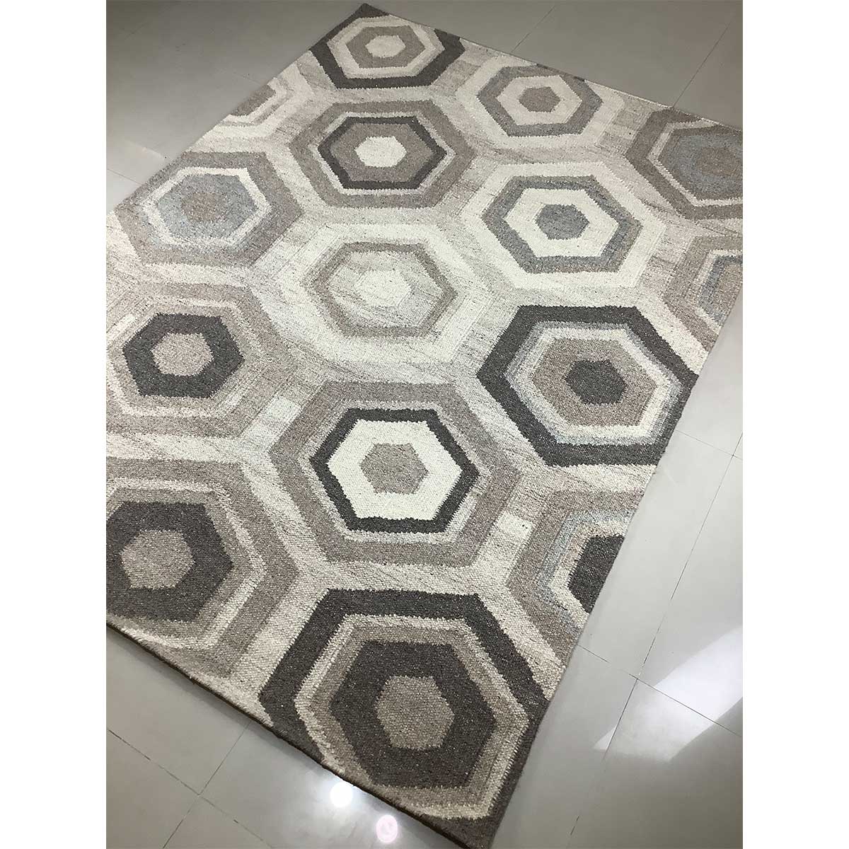 Hand Woven Wool Rug Geometric Pattern Flat Weave Brown Color (Design FL-003) in London