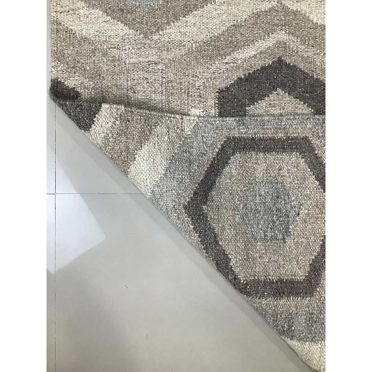 Hand Woven Wool Rug Geometric Pattern Flat Weave Brown Color (Design FL-003) in London