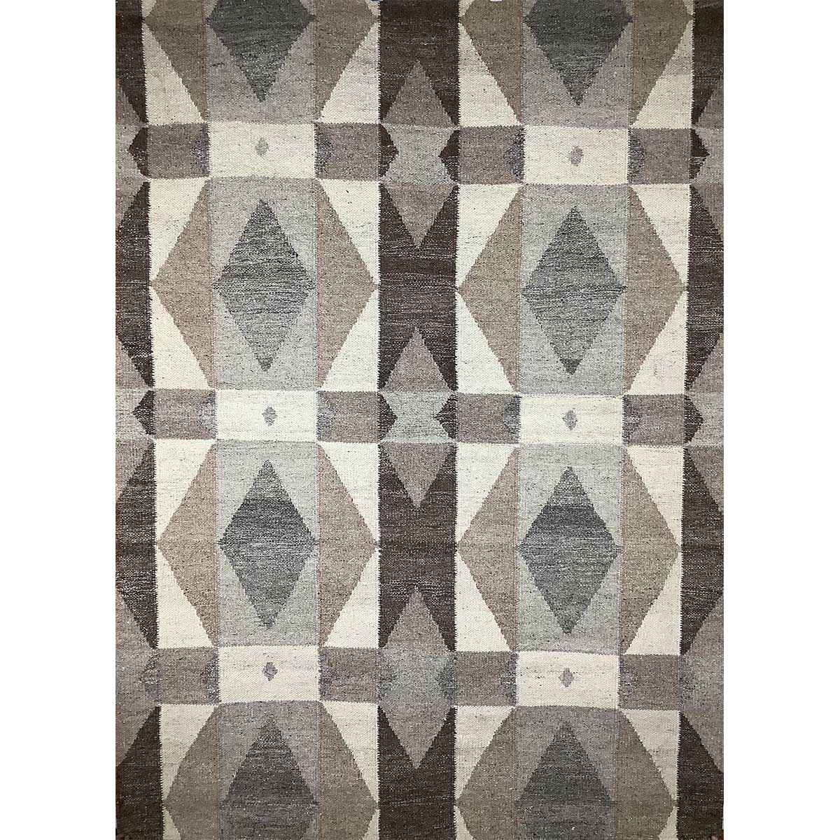 Hand Woven Wool Rug Geometric Pattern Flat Weave Brown Color (Design FL-004) in London