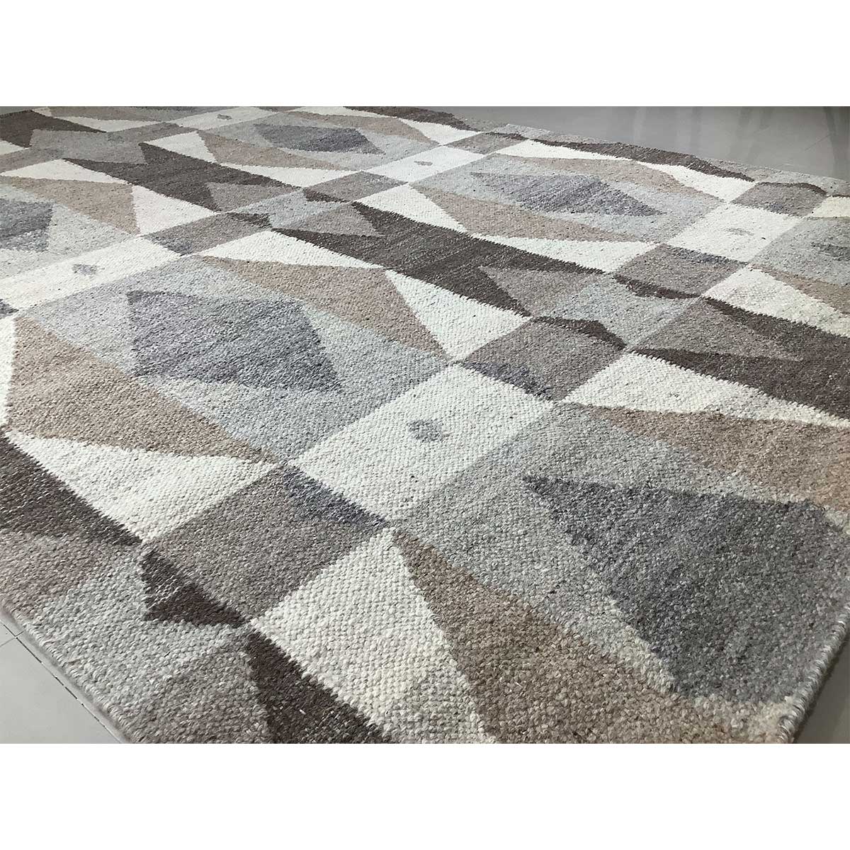 Hand Woven Wool Rug Geometric Pattern Flat Weave Brown Color (Design FL-004) in London