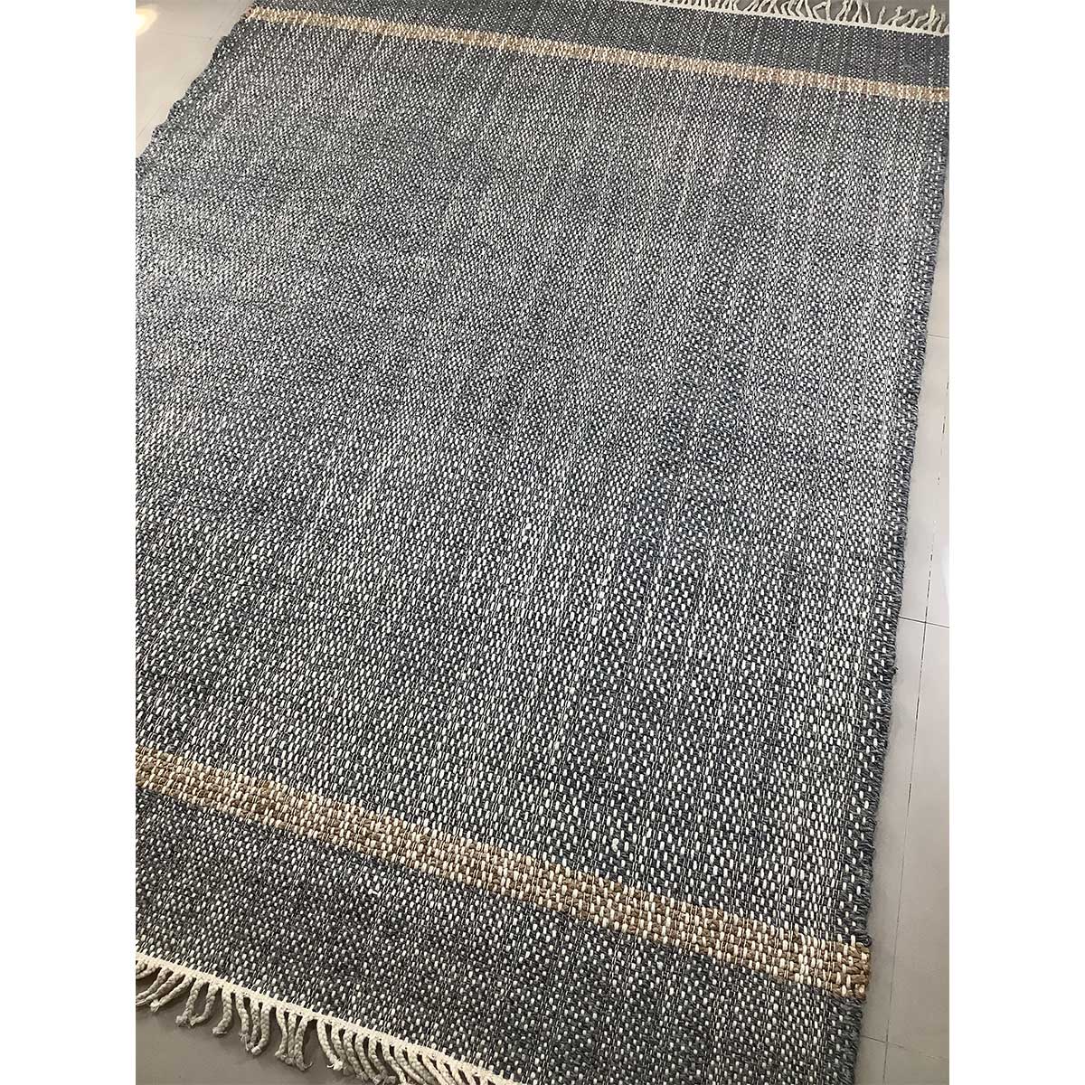 Hand Woven Wool Rug Lines Pattern Flat Weave Grey Color (Design FL-006) in London