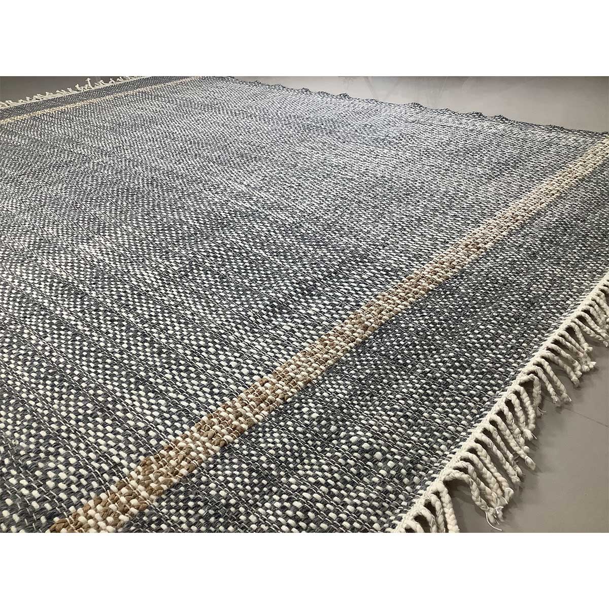 Hand Woven Wool Rug Lines Pattern Flat Weave Grey Color (Design FL-006) in London