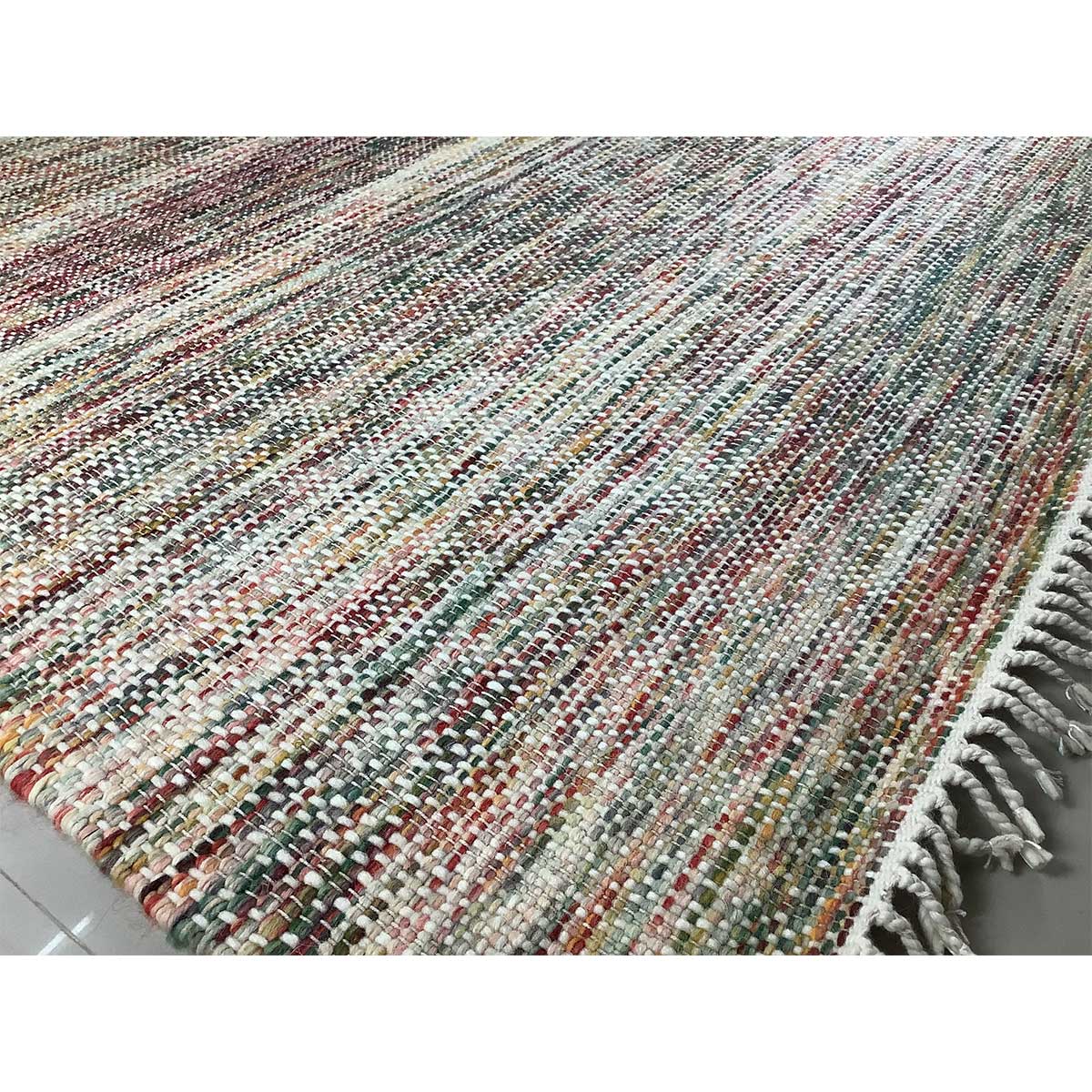 Hand Woven Wool Rug Lines Pattern Flat Weave Multi Color (Design FL-008) in London