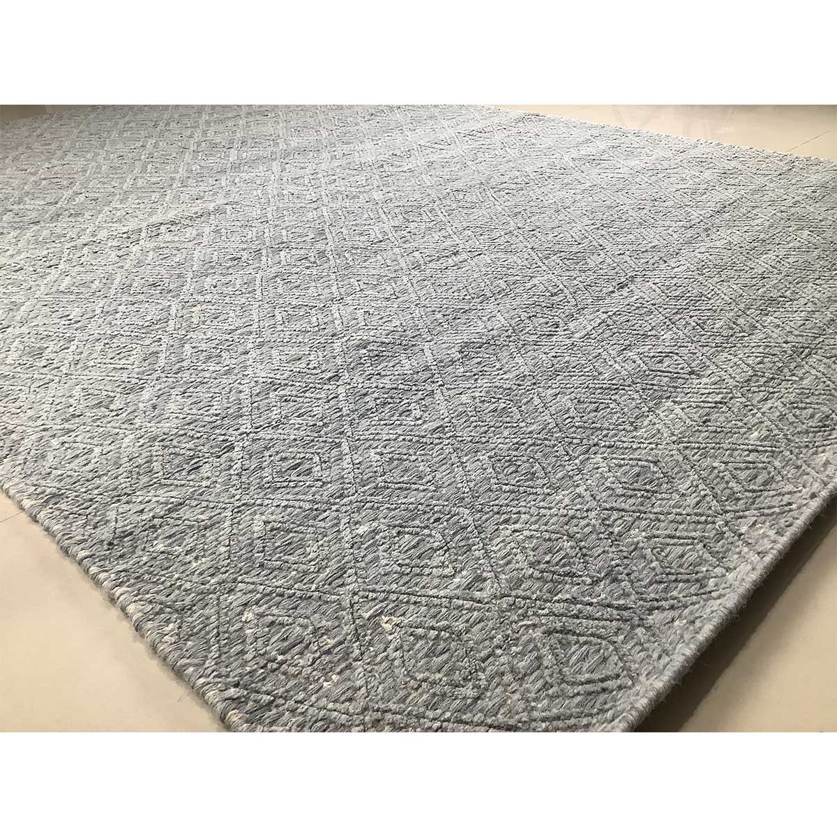 Hand Woven Wool Rug Geometric Pattern Flat Weave Grey Color (Design FL-011) in London