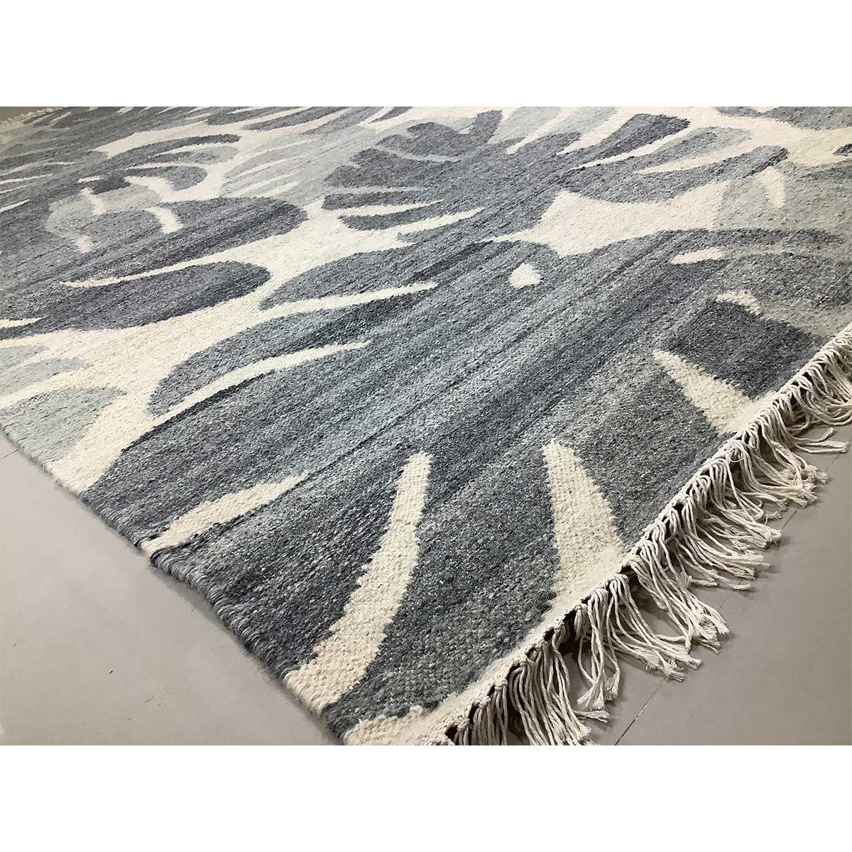 Hand Woven Wool Rug Floral Pattern Flat Weave Grey Color (Design FL-014) in London