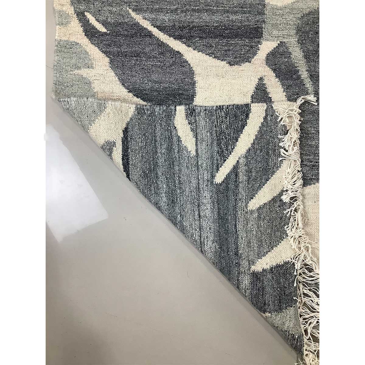 Hand Woven Wool Rug Floral Pattern Flat Weave Grey Color (Design FL-014) in London