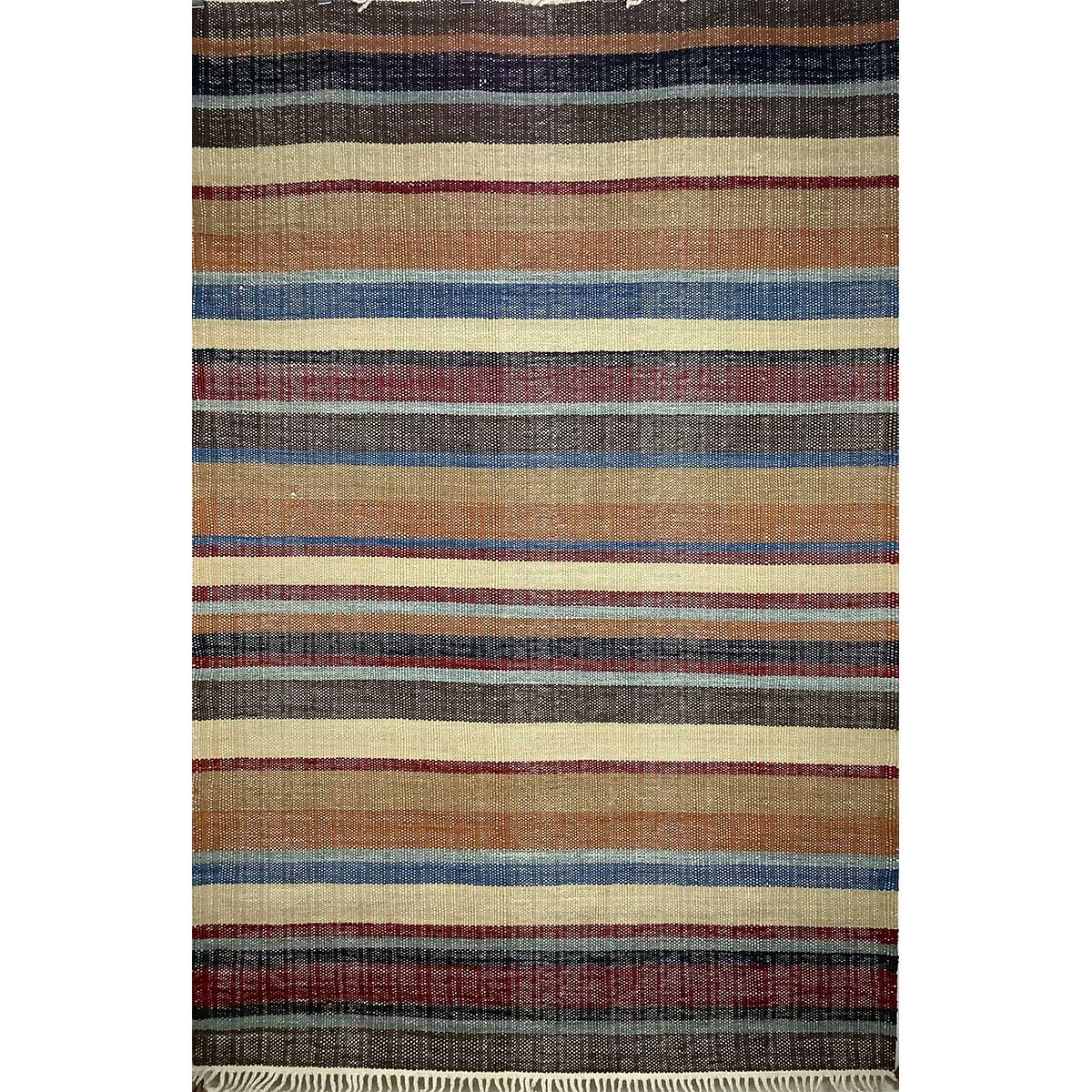 Hand Woven Wool Rug Lines Pattern Flat Weave Multi Color (Design FL-015) in London