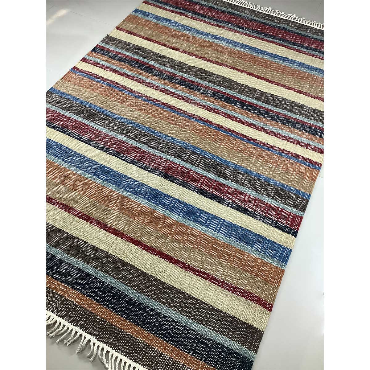 Hand Woven Wool Rug Lines Pattern Flat Weave Multi Color (Design FL-015) in London