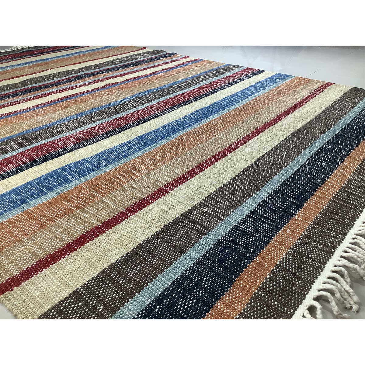 Hand Woven Wool Rug Lines Pattern Flat Weave Multi Color (Design FL-015) in London