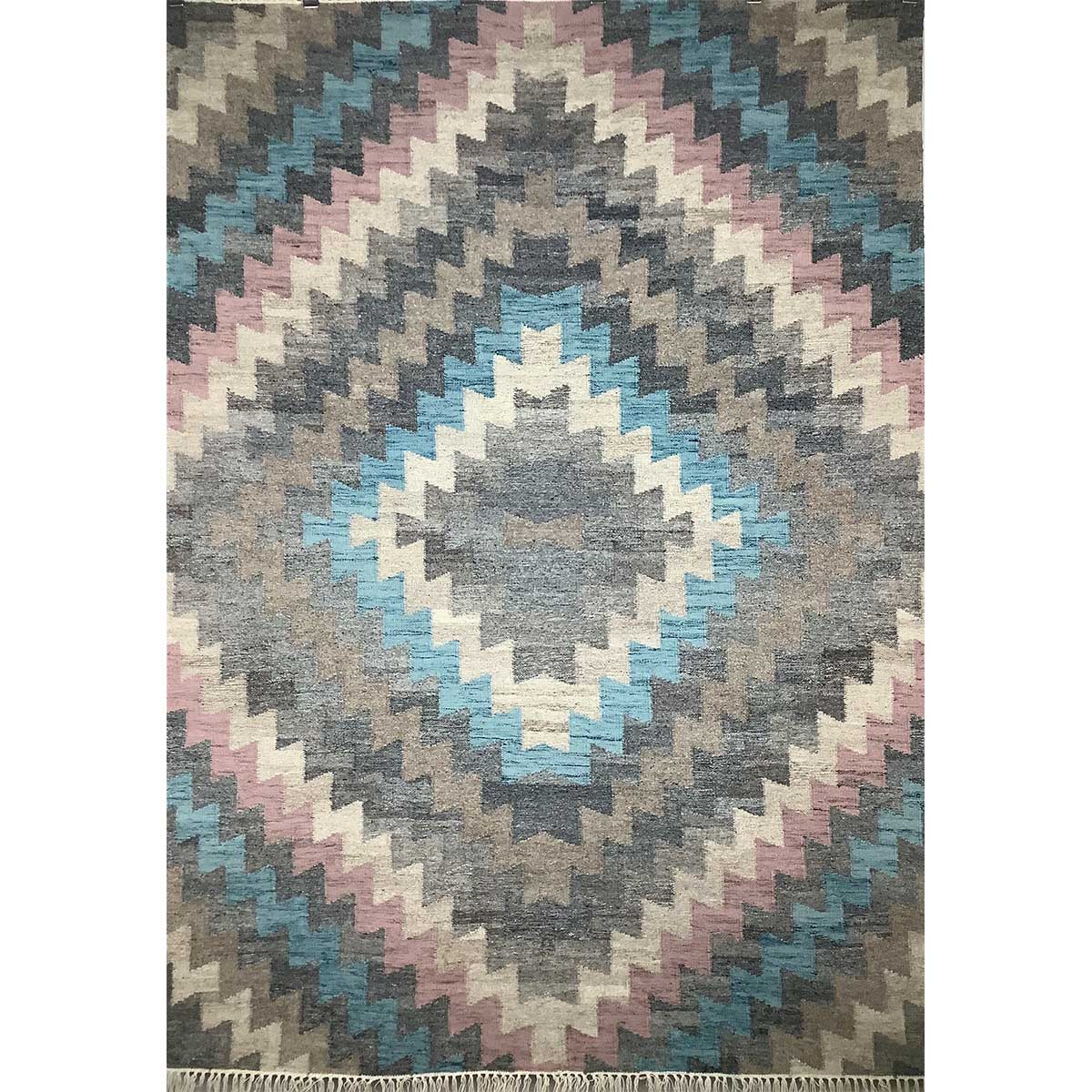 Wool Hand Woven Rug Geometric Design Flat Weave Grey Multi Color (Design FL-016) in London