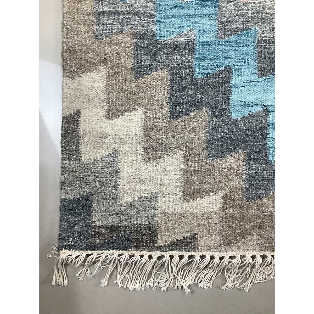 Wool Hand Woven Rug Geometric Design Flat Weave Grey Multi Color (Design FL-016) in London