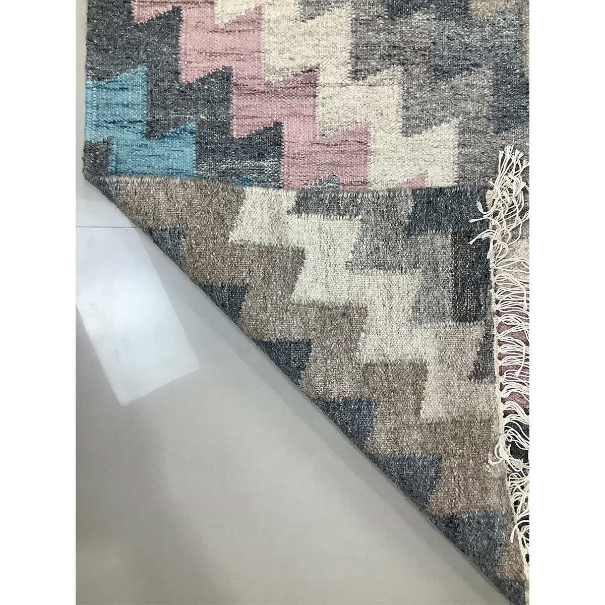 Wool Hand Woven Rug Geometric Design Flat Weave Grey Multi Color (Design FL-016) in London