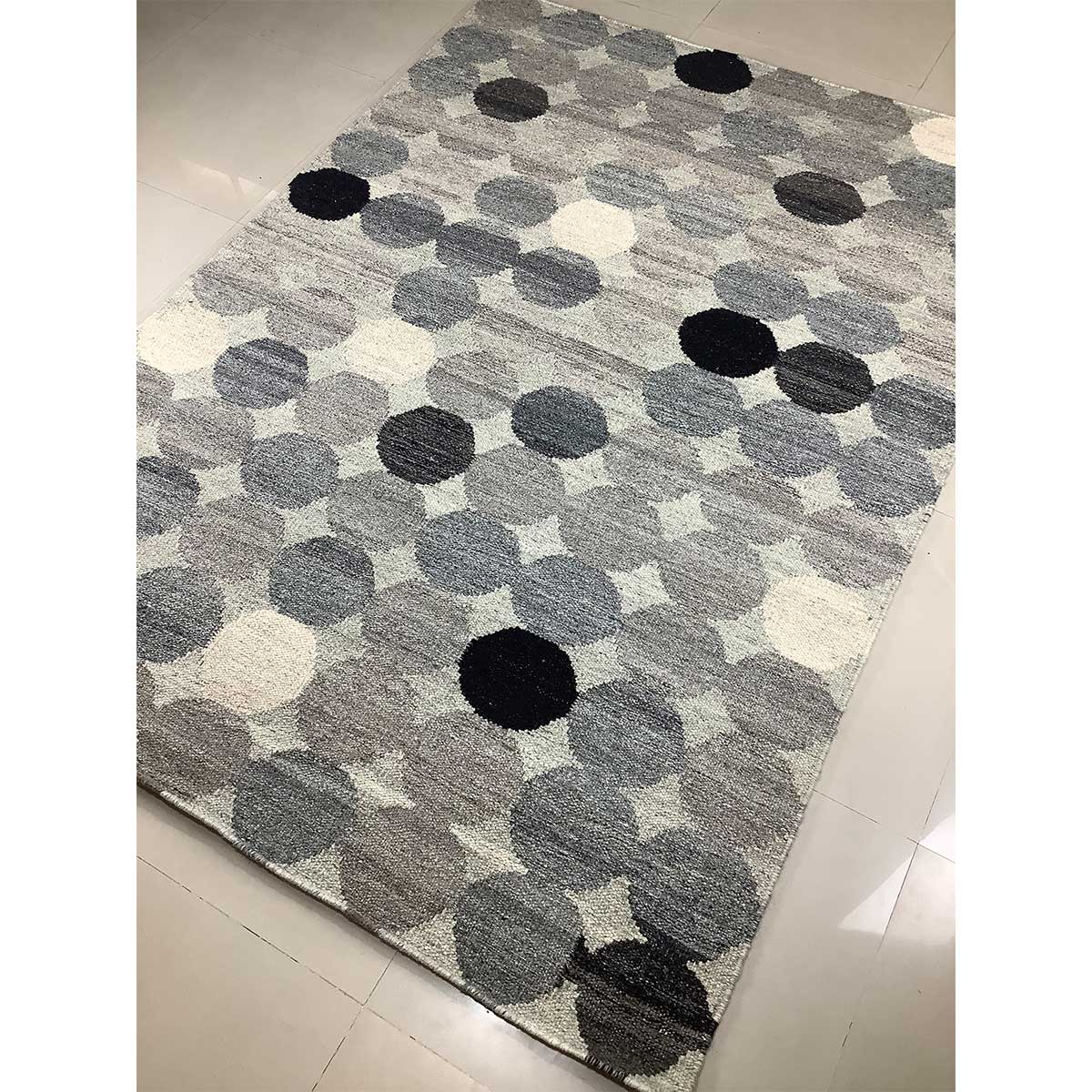 Handcrafted Wool Rug Geometric Design Flat Weave Grey Color (Design FL-017) in London