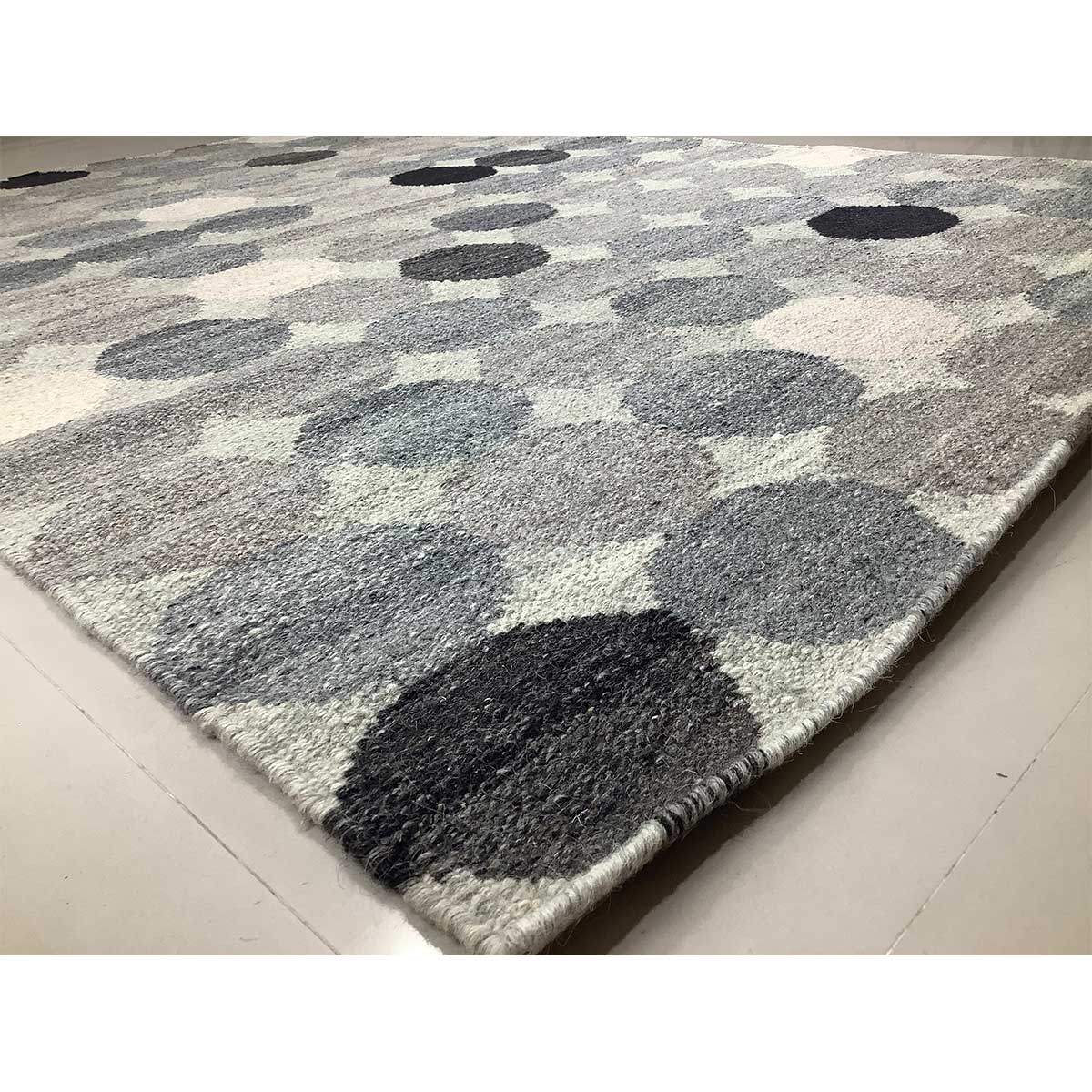 Handcrafted Wool Rug Geometric Design Flat Weave Grey Color (Design FL-017) in London