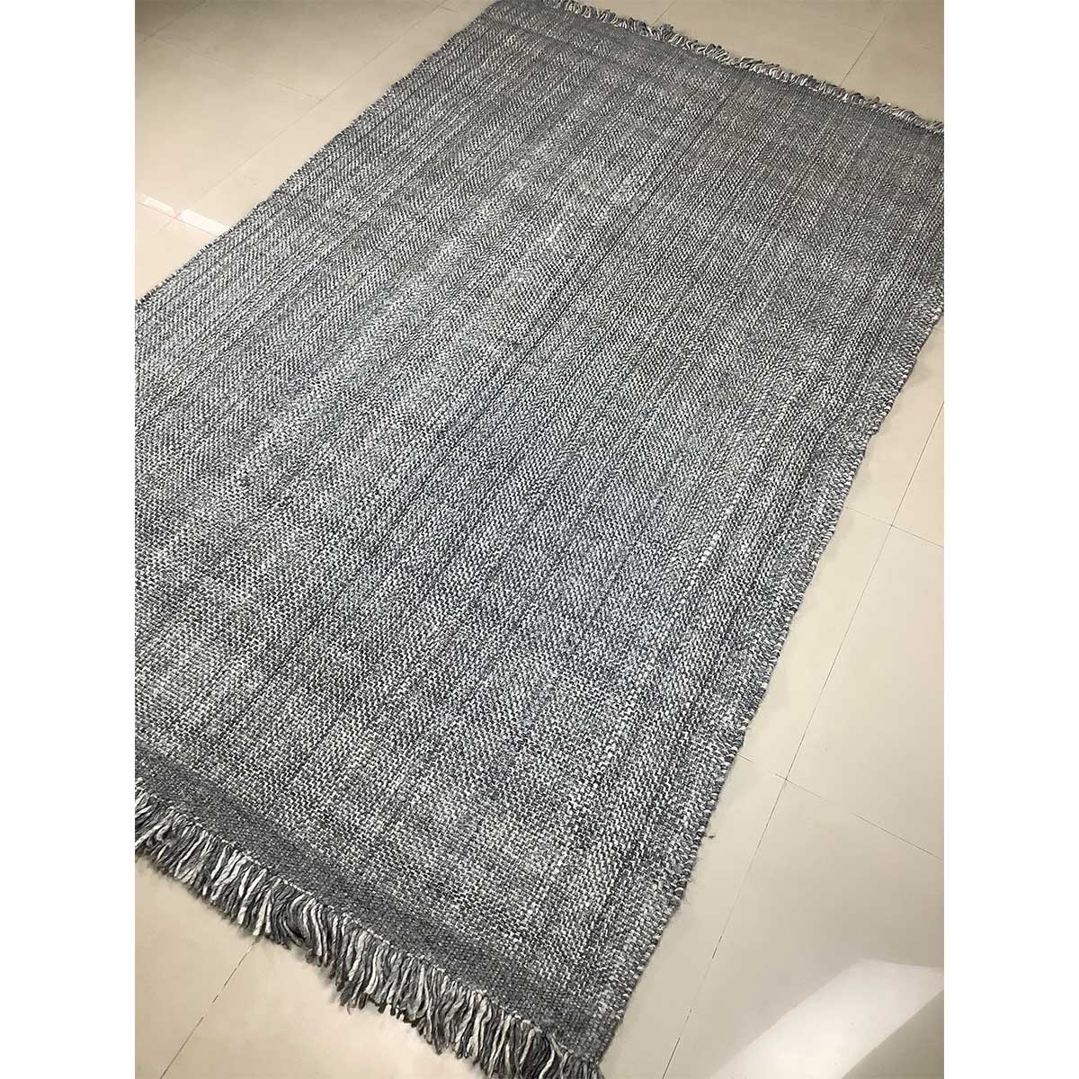 Flat Weave Wool Rug Lines Pattern Dark Grey Color Hand Woven (Design FL-018) in London