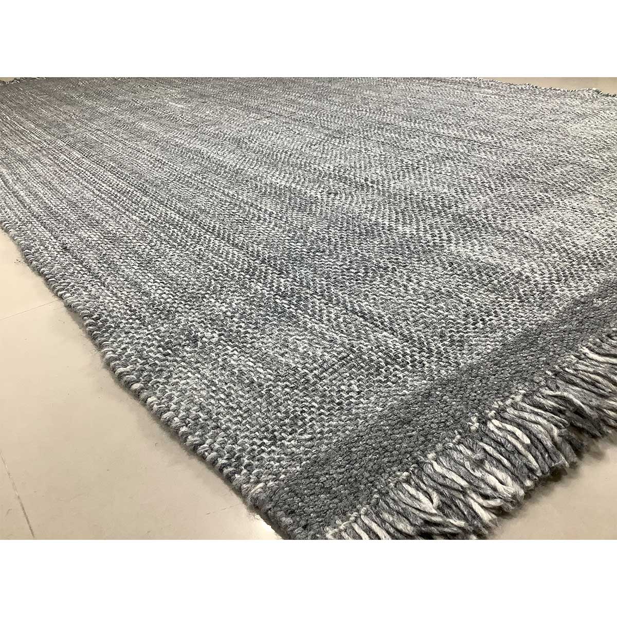 Flat Weave Wool Rug Lines Pattern Dark Grey Color Hand Woven (Design FL-018) in London