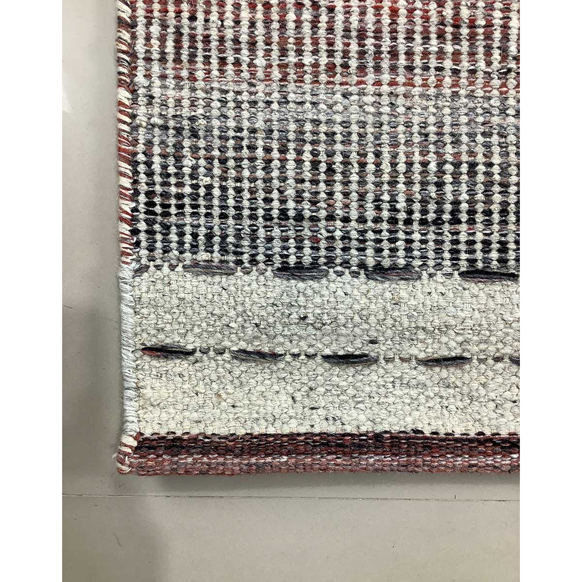 Red Silver Lines Pattern Wool Rug Flat Weave Hand Woven (Design FL-019) in London