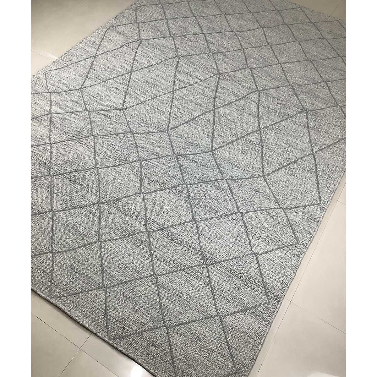 Handcrafted Wool Rug Geometric Design Flat Weave Grey Color (Design FL-020) in London