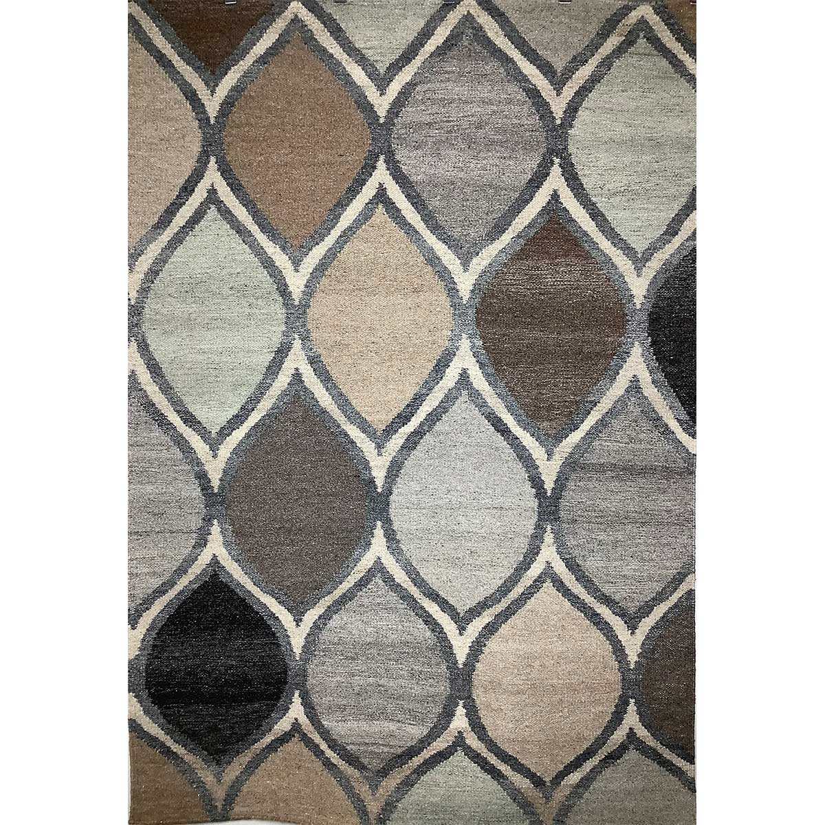 Wool Rug Geometric Pattern Flat Weave Grey Color Hand Woven (Design FL-023) in London