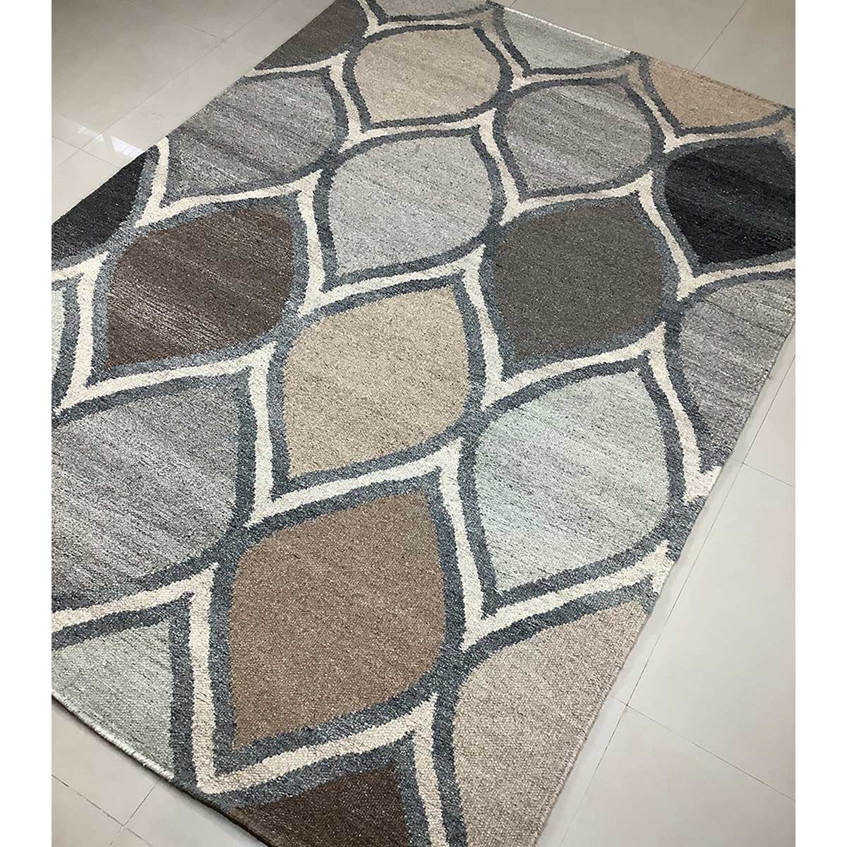 Wool Rug Geometric Pattern Flat Weave Grey Color Hand Woven (Design FL-023) in London