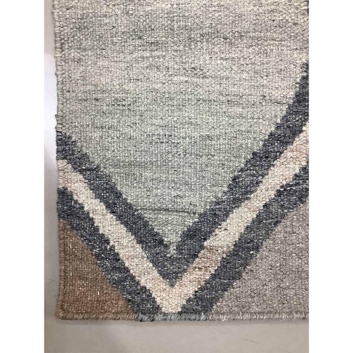 Wool Rug Geometric Pattern Flat Weave Grey Color Hand Woven (Design FL-023) in London