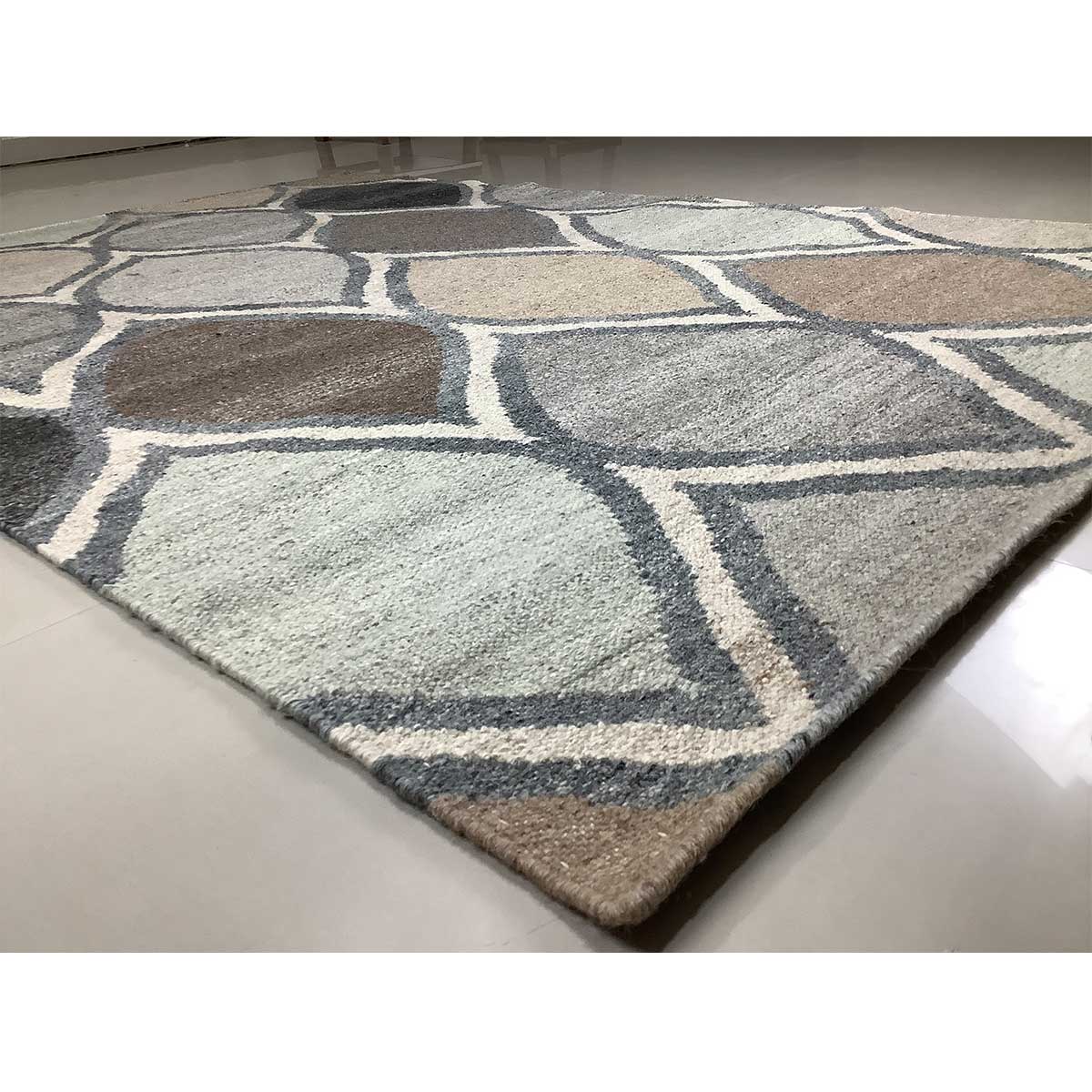 Wool Rug Geometric Pattern Flat Weave Grey Color Hand Woven (Design FL-023) in London