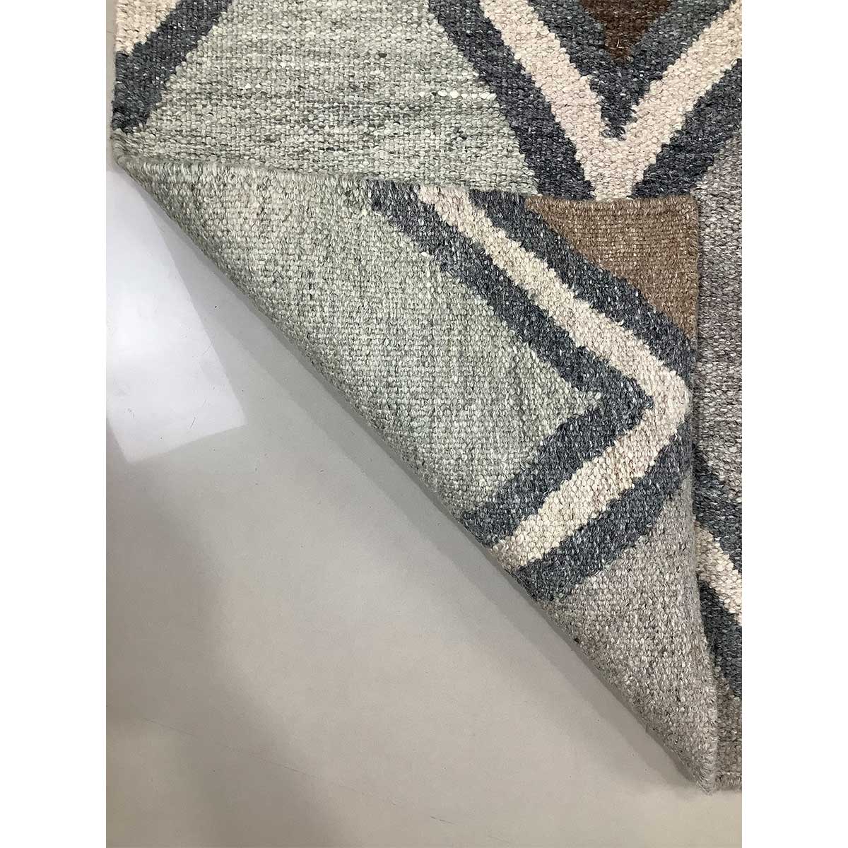 Wool Rug Geometric Pattern Flat Weave Grey Color Hand Woven (Design FL-023) in London