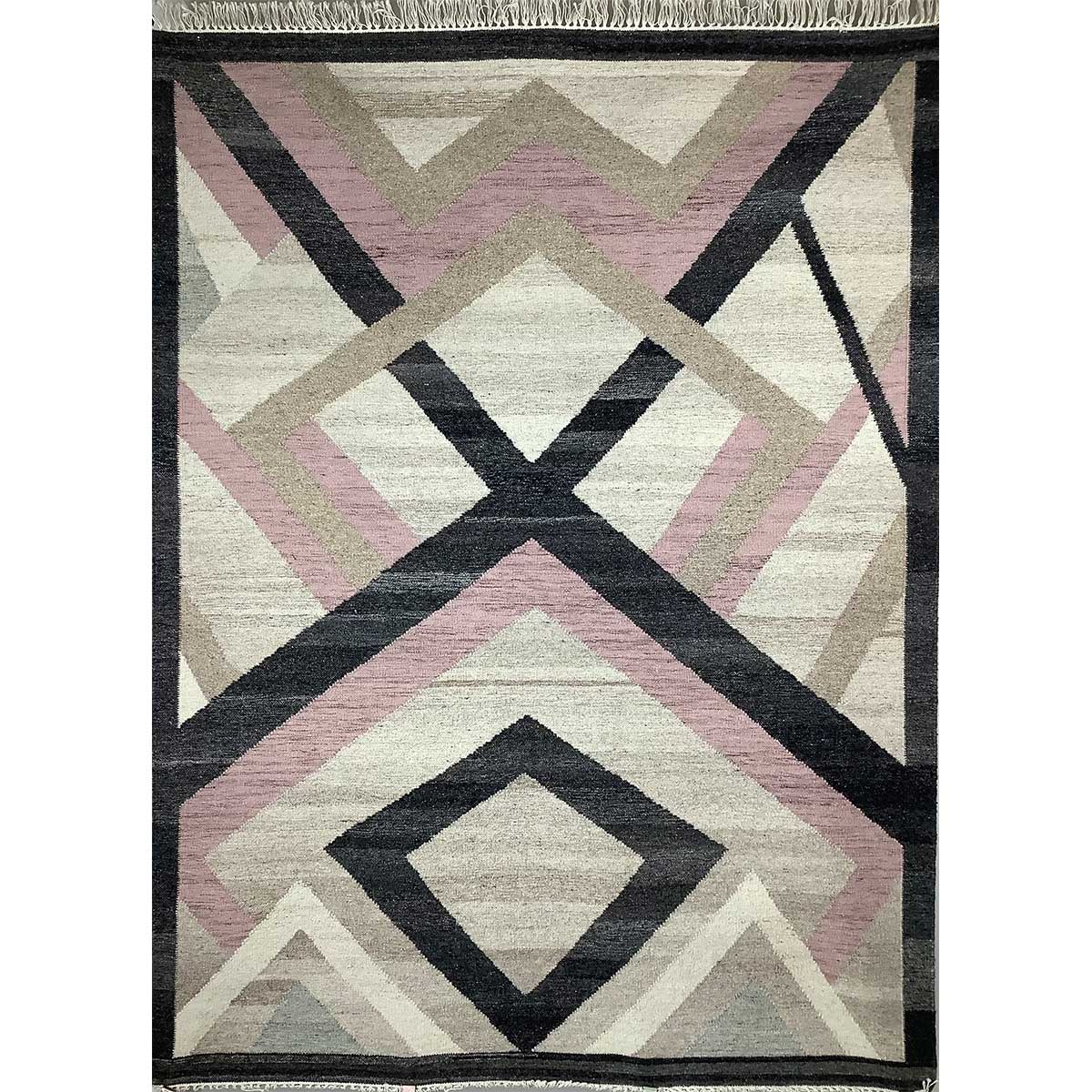 Hand Woven Wool Rug Geometric Pattern Flat Weave Cream Color (Design FL-026) in London