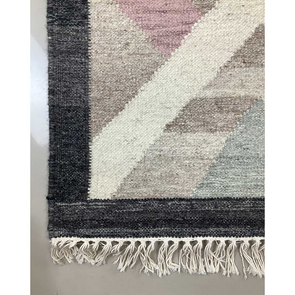 Hand Woven Wool Rug Geometric Pattern Flat Weave Cream Color (Design FL-026) in London