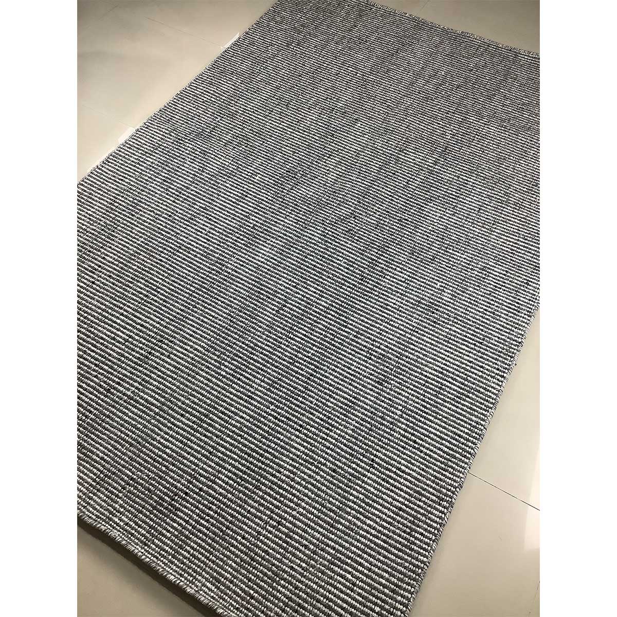 Wool Rug Lines Pattern Flat Weave Grey Silver Color Hand Woven (Design FL-027) in London