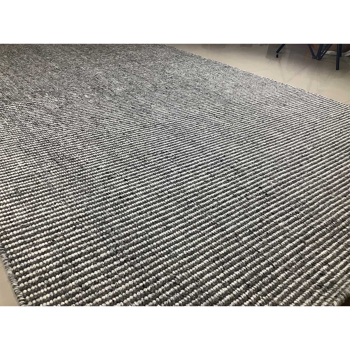 Wool Rug Lines Pattern Flat Weave Grey Silver Color Hand Woven (Design FL-027) in London