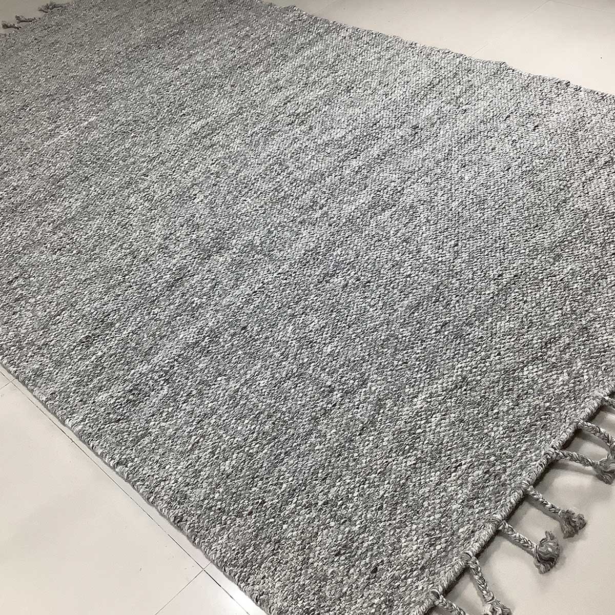 Hand Woven Wool Rug Basic Pattern Flat Weave Grey Color (Design FL-029) in London