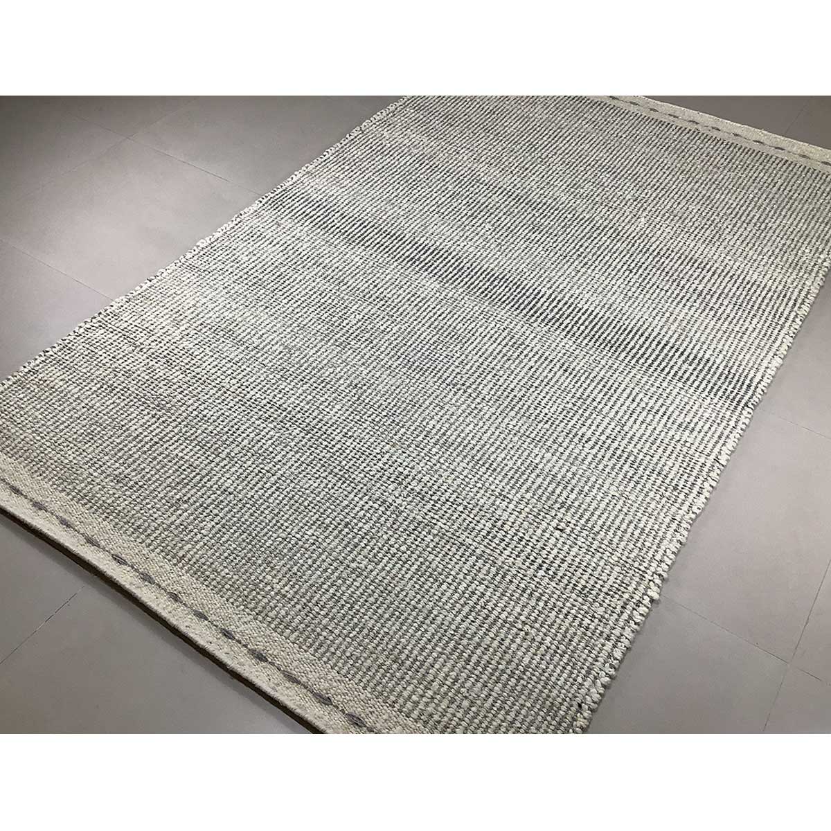 Hand Woven Wool Rug Lines Pattern Flat Weave Grey Ivory Color (Design FL-030) in London