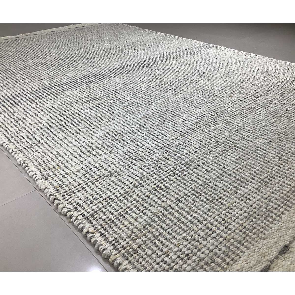 Hand Woven Wool Rug Lines Pattern Flat Weave Grey Ivory Color (Design FL-030) in London