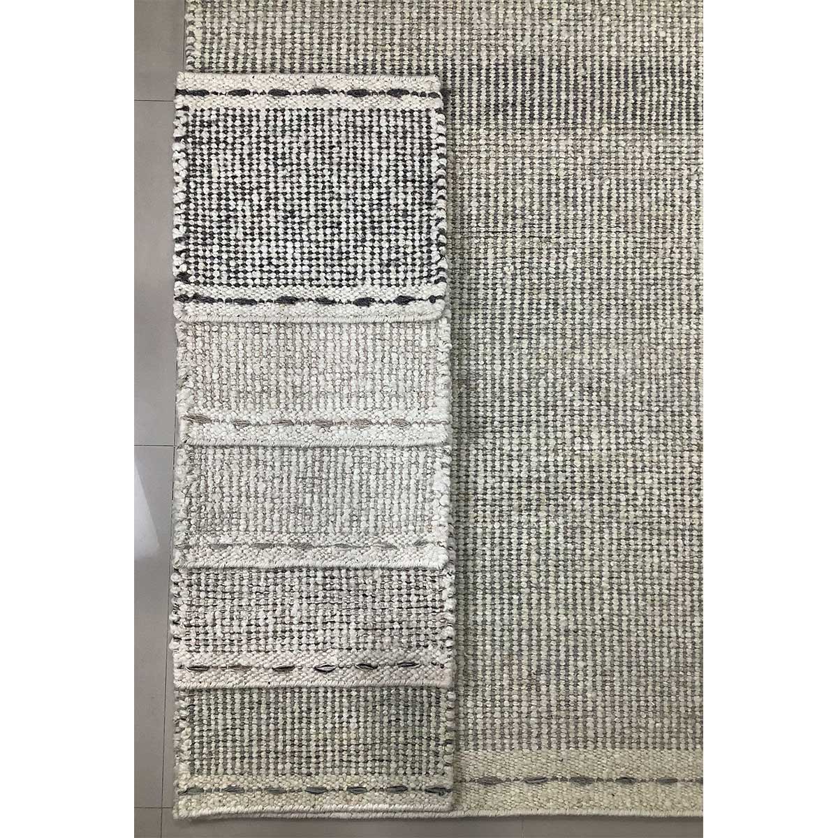 Hand Woven Wool Rug Lines Pattern Flat Weave Grey Ivory Color (Design FL-030) in London