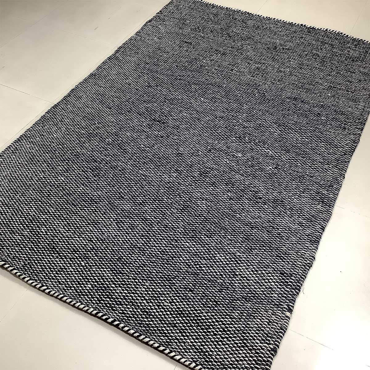 Coal Silver Basic Pattern Wool Rug Flat Weave Hand Woven (Design FL-033) in London