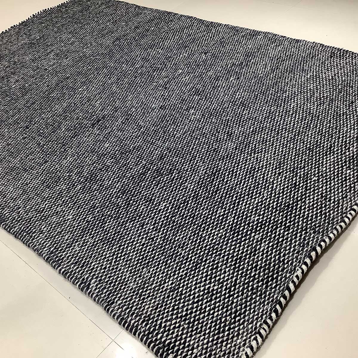 Coal Silver Basic Pattern Wool Rug Flat Weave Hand Woven (Design FL-033) in London