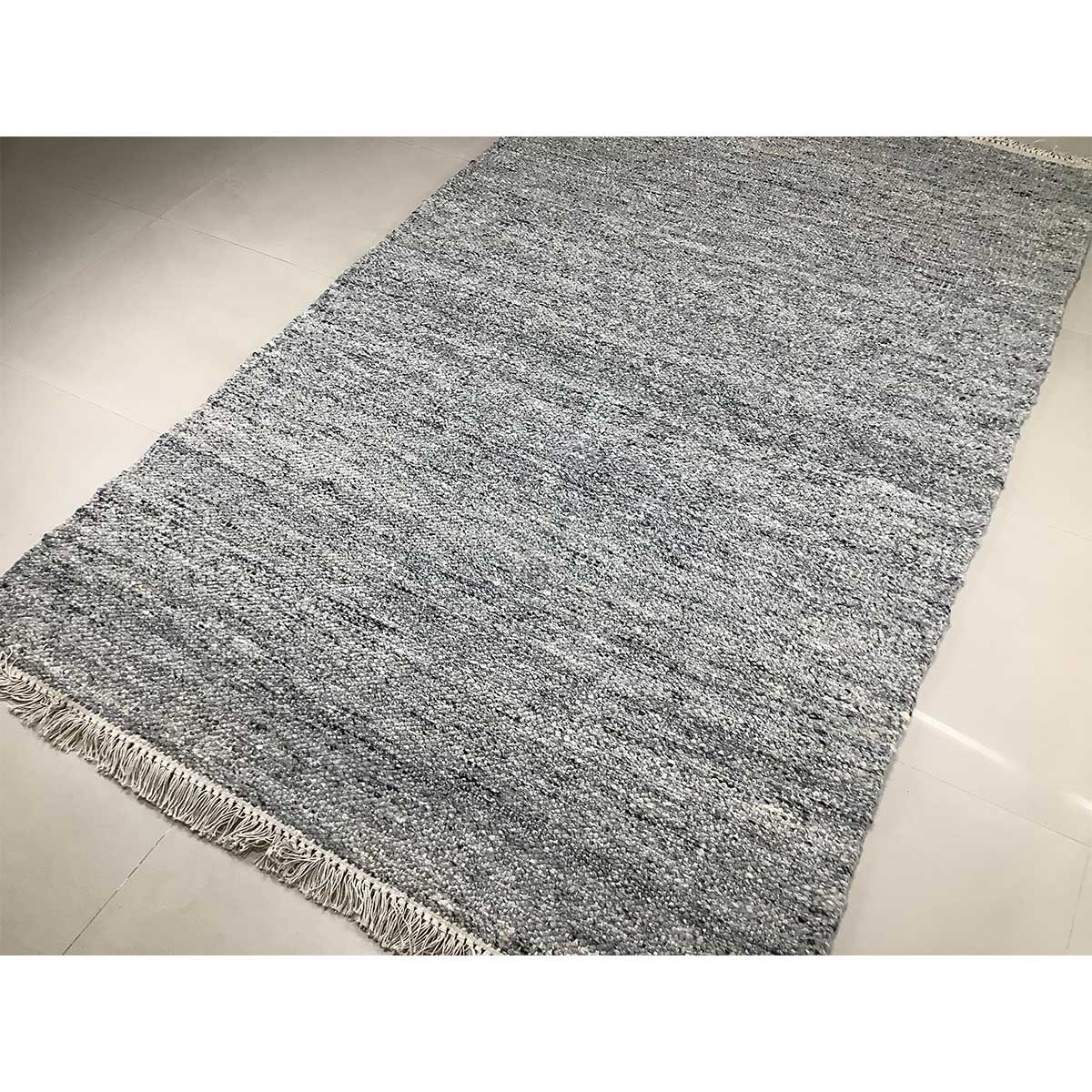 Grey Basic Pattern Wool Rug Flat Weave Hand Woven (Design FL-036) in London