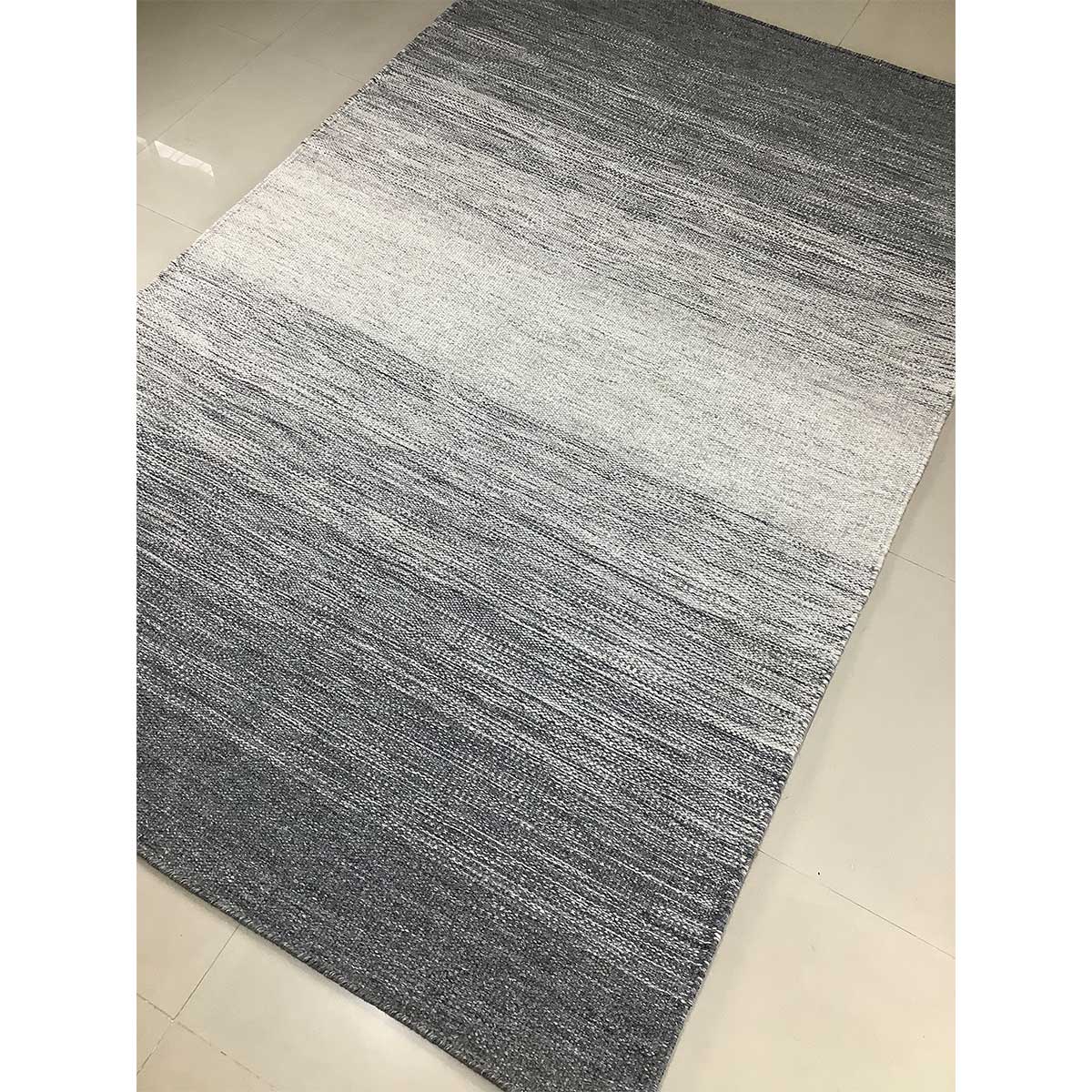 Hand Woven Wool Rug Lines Pattern Flat Weave Grey Color (Design FL-039) in London