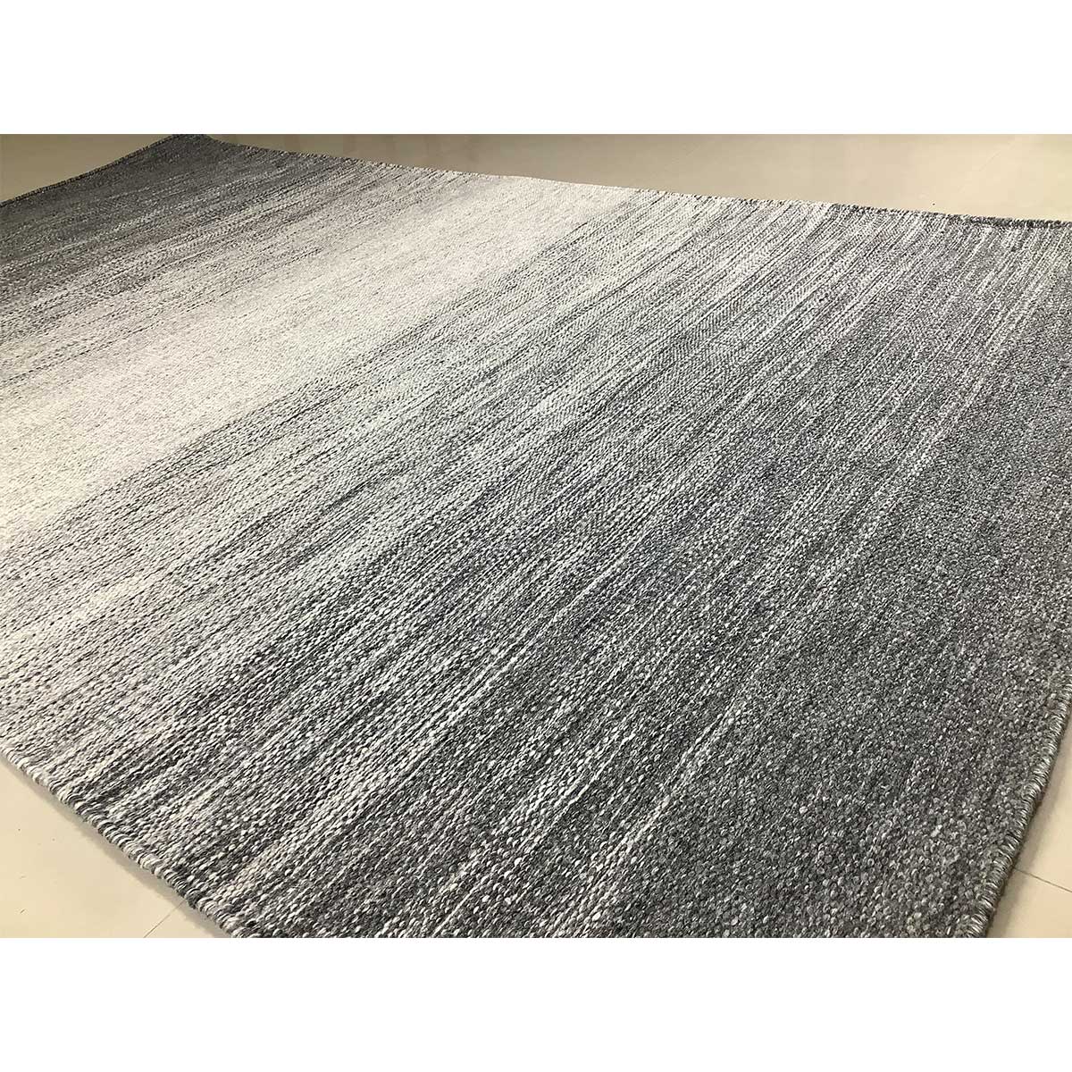 Hand Woven Wool Rug Lines Pattern Flat Weave Grey Color (Design FL-039) in London