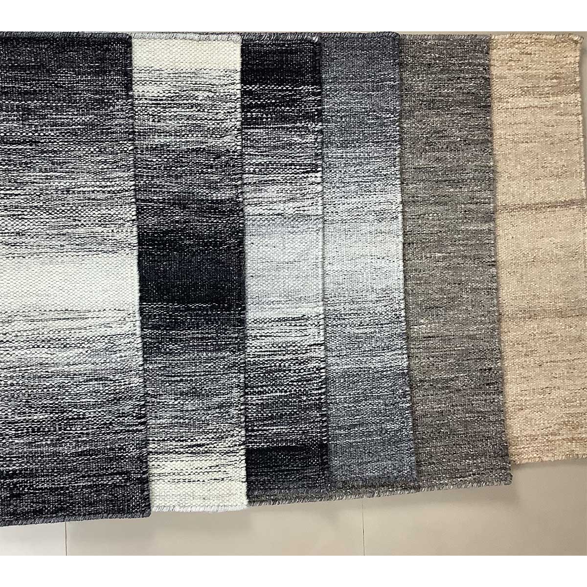 Hand Woven Wool Rug Lines Pattern Flat Weave Grey Color (Design FL-039) in London