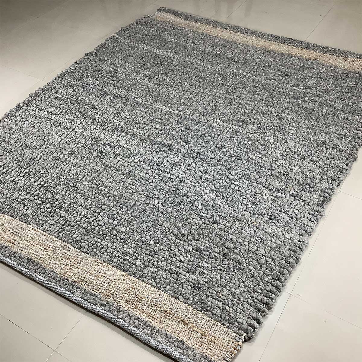 Wool Rug Basic Pattern Flat Weave Grey Color Hand Woven (Design FL-044) in London