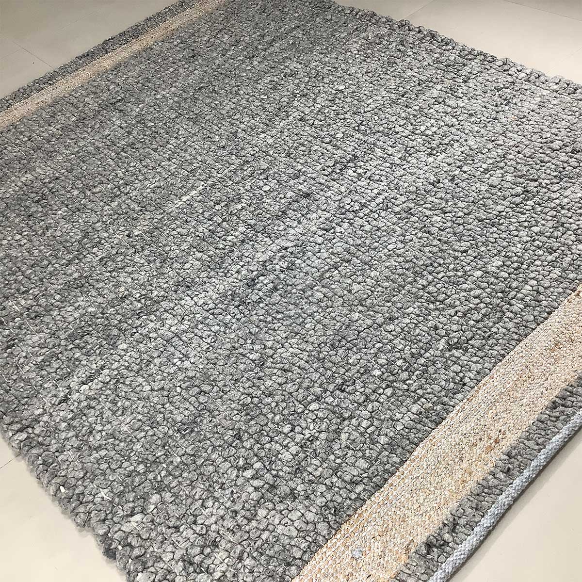 Wool Rug Basic Pattern Flat Weave Grey Color Hand Woven (Design FL-044) in London