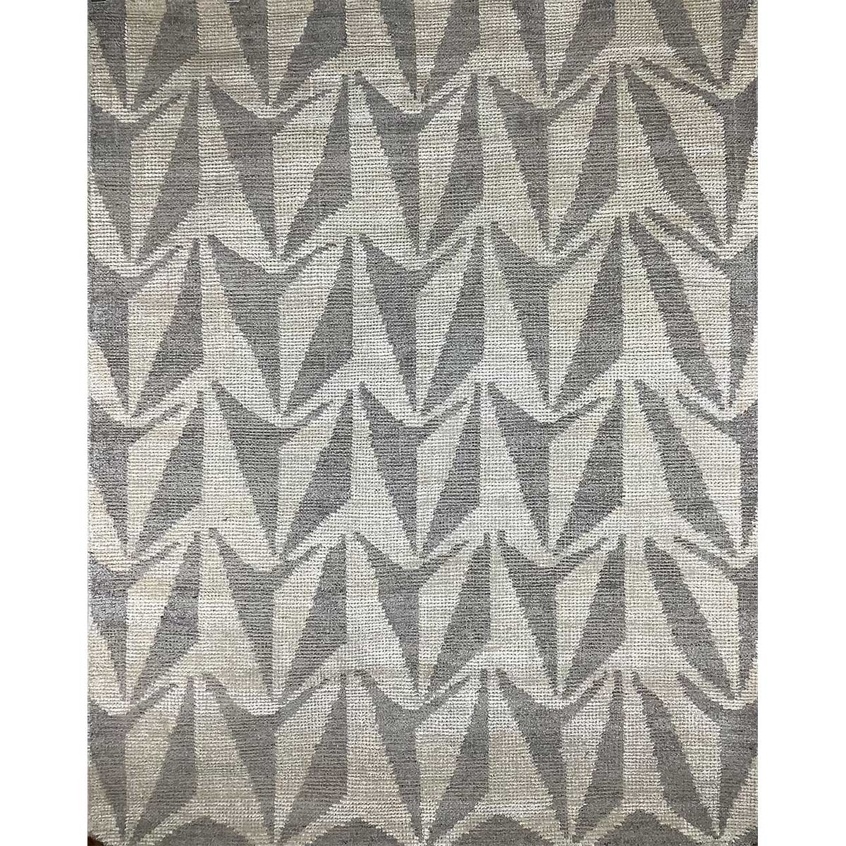 Hand-Knotted Ivory and Grey Geometric Wool Rug – (Design Code HKC-038) in Noida