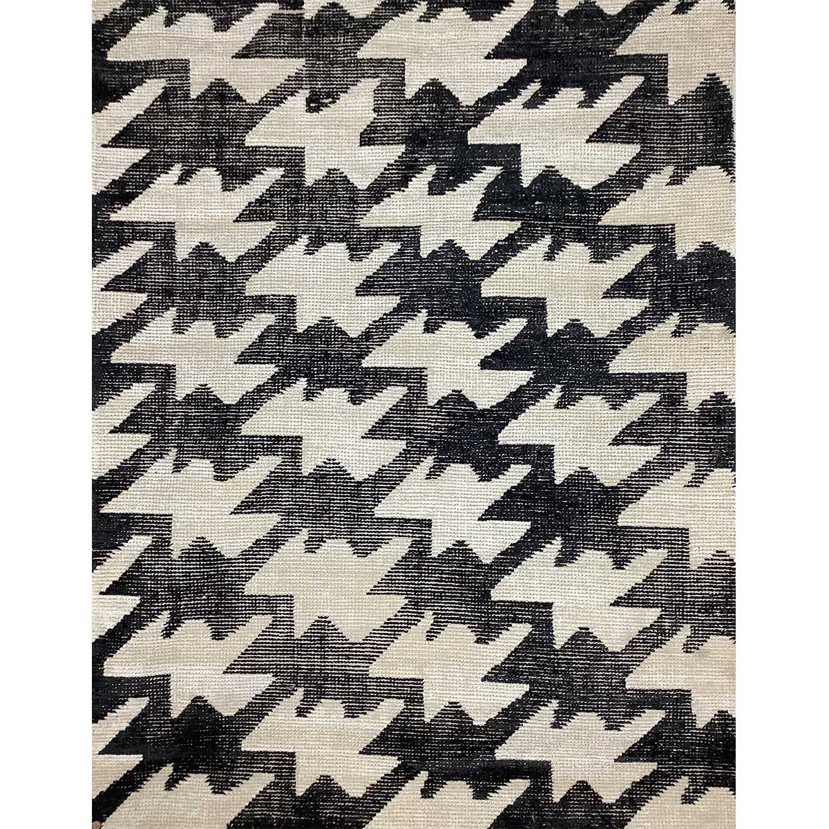 Ivory and Black Geometric Hand-Knotted Wool Rug – Luxury (Design Code HKC-039) in Noida