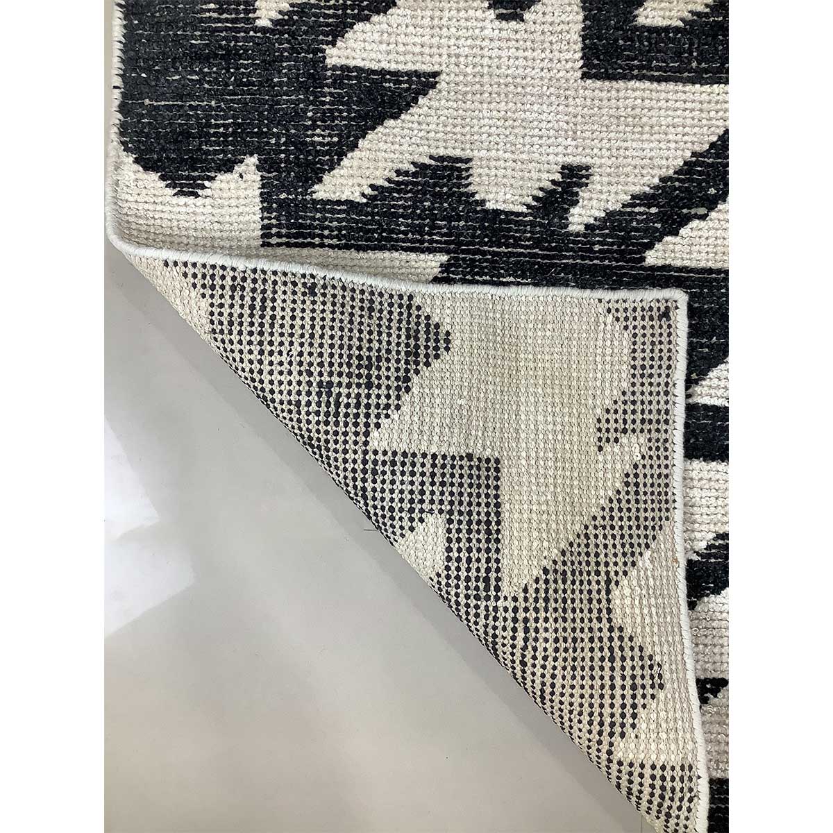 Ivory and Black Geometric Hand-Knotted Wool Rug – Luxury (Design Code HKC-039) in Noida