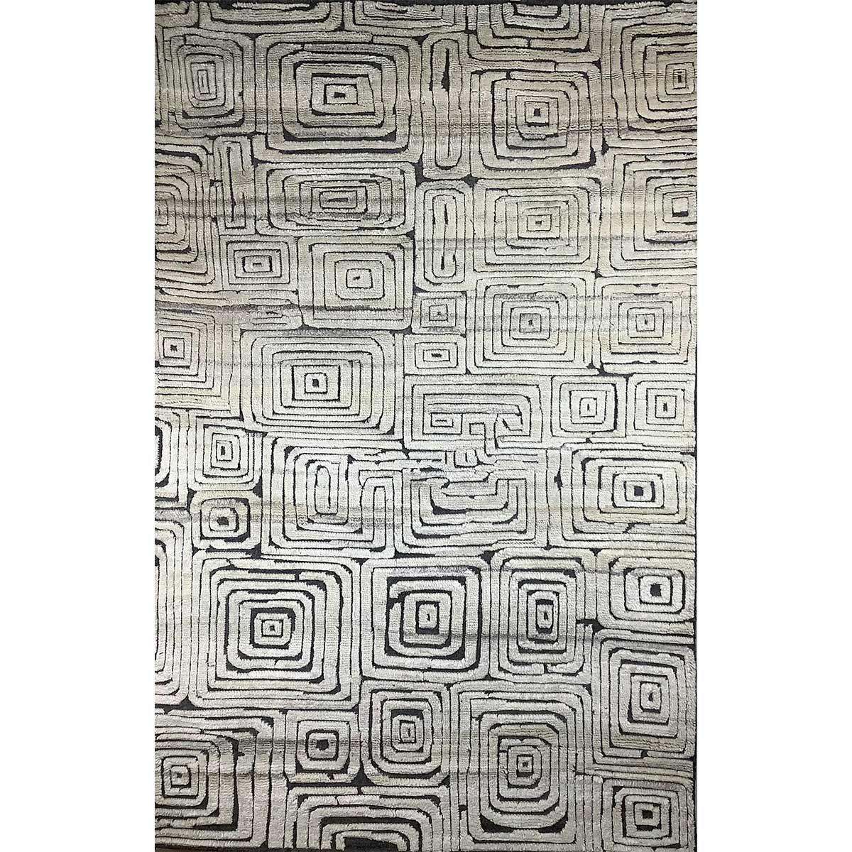 Hand-Knotted Ivory and Coal Geometric Wool Rug – (Design Code HKC-050) in Croatia